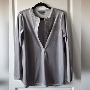 Lauren Ralph Lauren Women Small Gray Velvet Tunic Long Sleeve Holiday‎ Casual